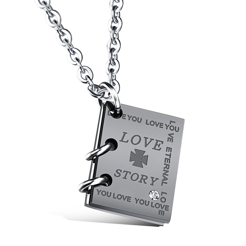 Love Story Book Titanium Steel Couple Necklace Pair Of Valentine's Day Creative Love Letter Pendants For Men Women