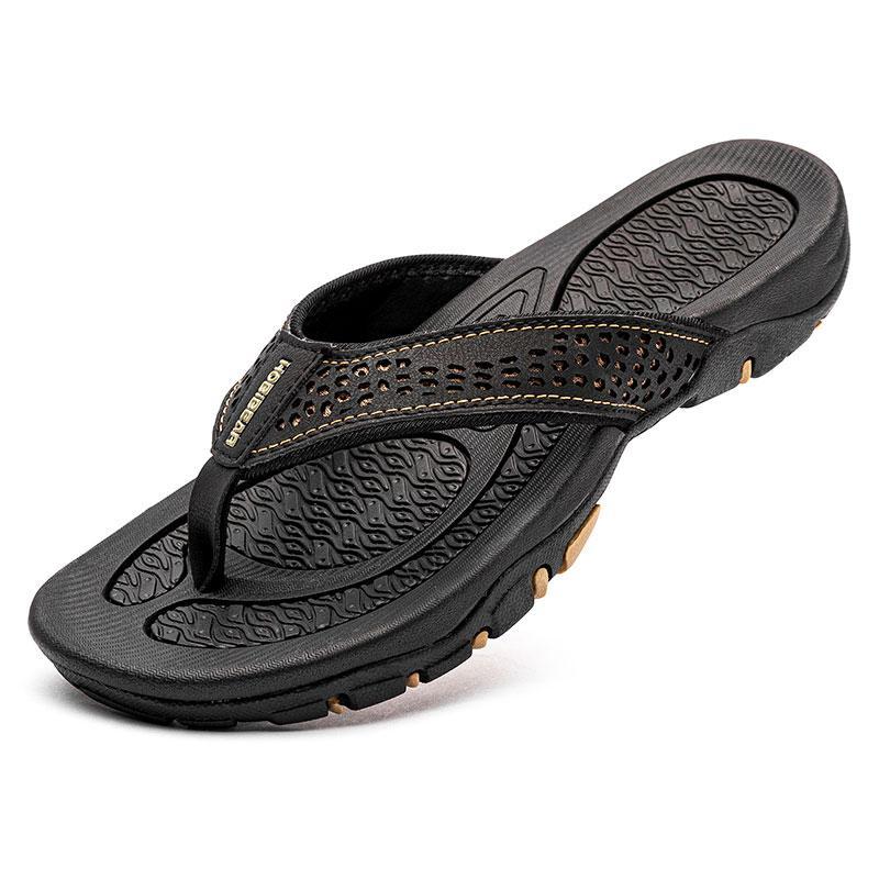 Mens Outdoor Genuine Leather Flat Casual Flip Flops