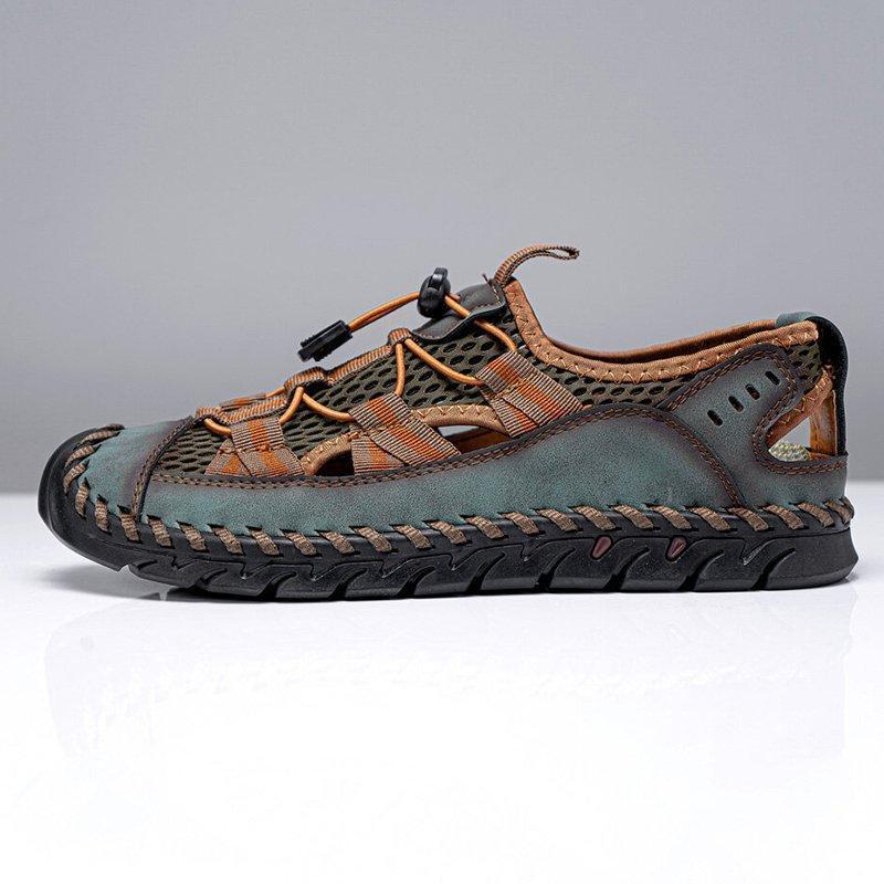 Men Closed Toe Mesh Splicing Outdoor Leather Sandals