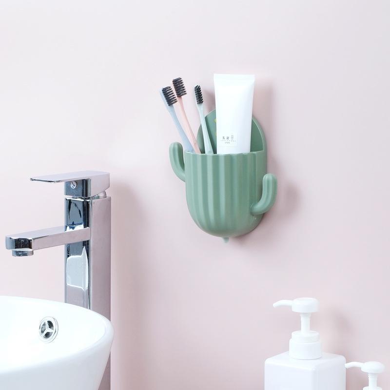 Wall-mount Cactus Self-adhesive Storage Rack Holder Kitchen Bathroom Toothbrush Rack