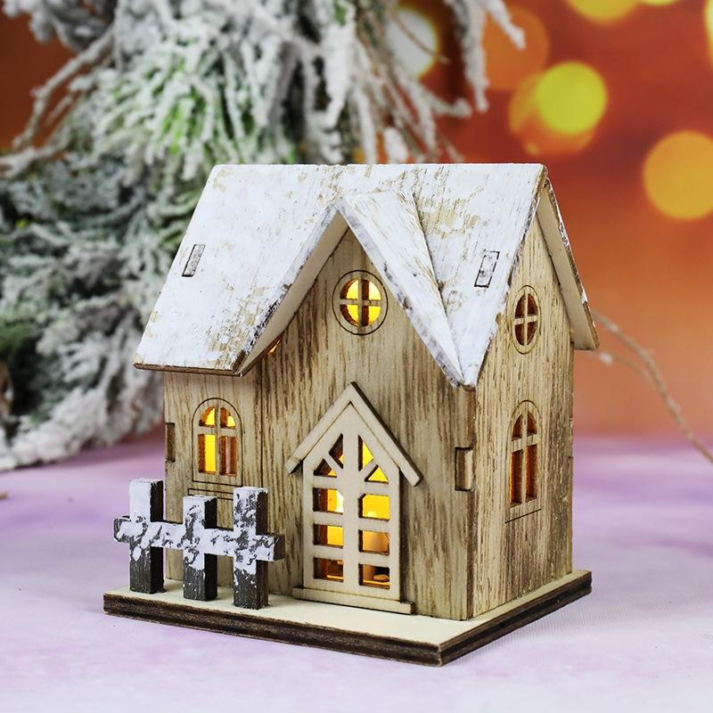 Christmas Decoration Sparkle Cabin Wooden Small House Pendant