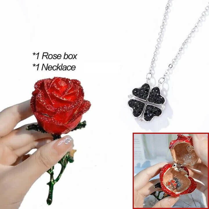 Magic Lucky Four Leaf Clover Necklace(Rose Gift Box Included)