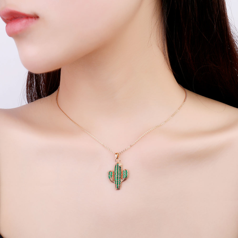 Cactus Pendant Necklace Tropical Holiday Style