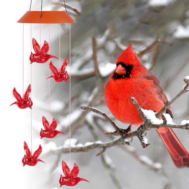 Solar Cardinal Wind Chime Light OFF CHRISTMAS