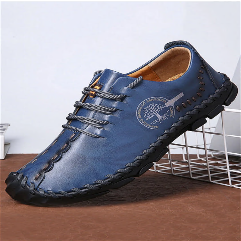 Menico Men Hand Stitching Cow Leather Outdoor Non Slip Casual Shoes