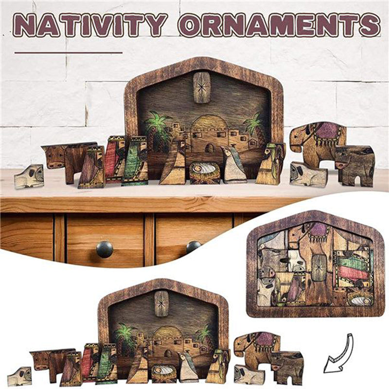 Nativity Puzzle Wood Burned Design Wooden Jesus Puzzles Set Jigsaw Game