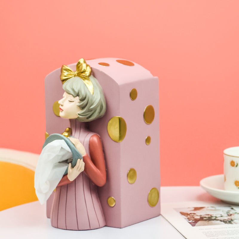 Nordic Bubble Girl Tissue Box Small Sculpture Creative Cute Living Room Coffee Table Decorations