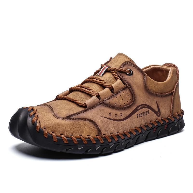 Men Hand Stitching Microfiber Leather Slip Resistant Soft Casual Shoes