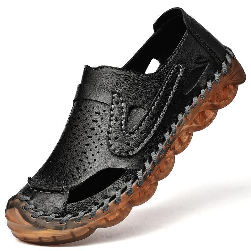 Men Anti collision Closed Toe Outdoor Hand Stitching Leather Sandals