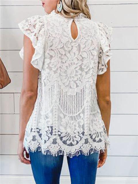 Round Neck Lace Solid Color Shirt