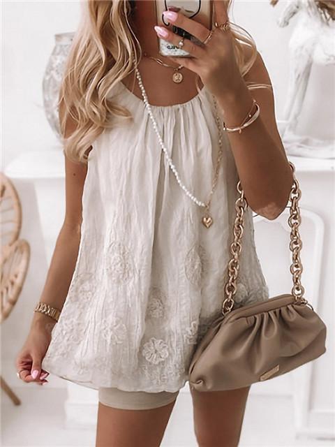 Round Neck Lace Solid Color Top