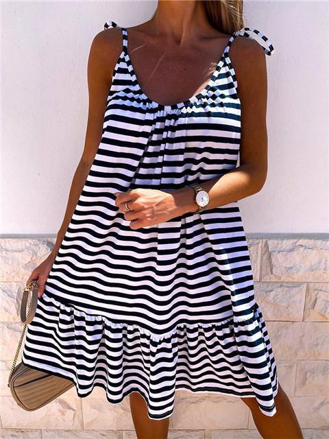 Round Neck Striped Strap Dress