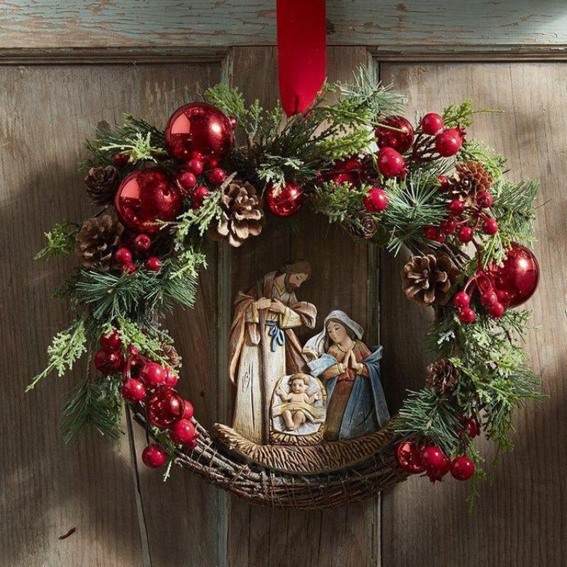 Lighted Nativity Scene Christmas Wreath