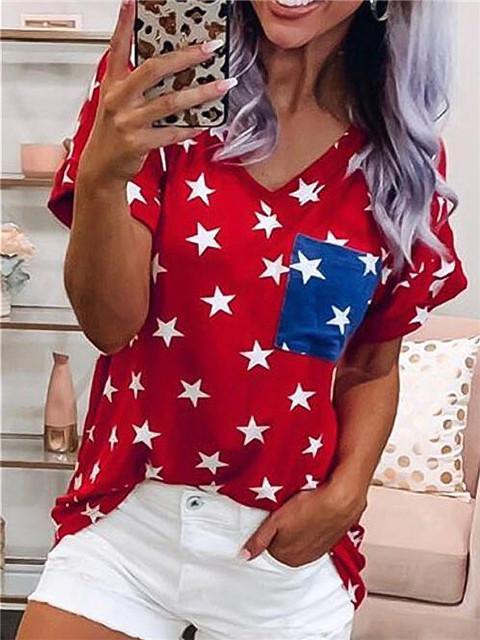 Neck American Flag Independence Day Print Shirt