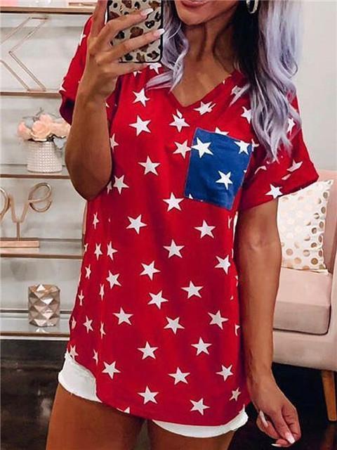 Neck American Flag Independence Day Print Shirt