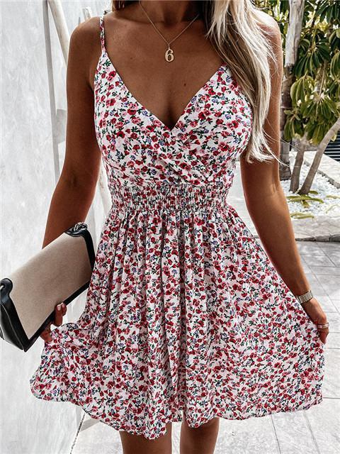 Neck Floral Print Mini Dress