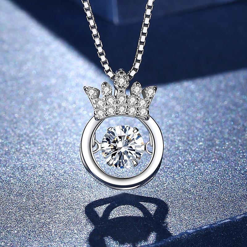 Dynamic Crown Mossan Diamond 925 Silver Necklace Women's Ins Pendant Clavicle Chain Valentine's Day Gift Necklace