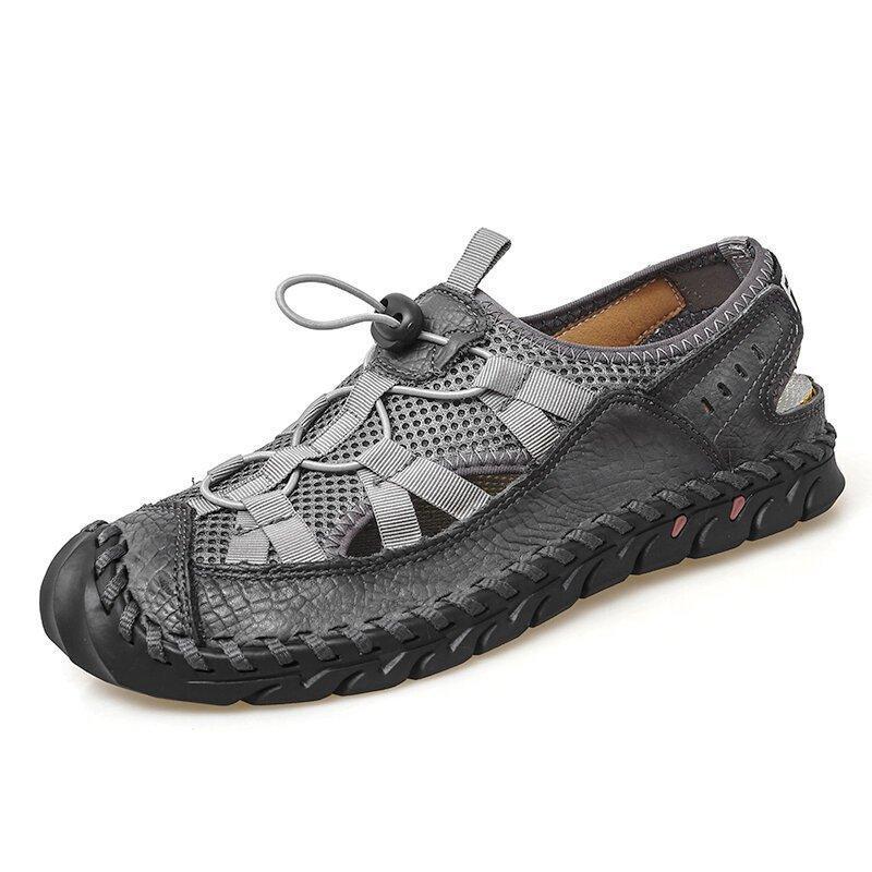 Men Plus Size Lace Closed Toe Hand Stitching Outdoor Sandals