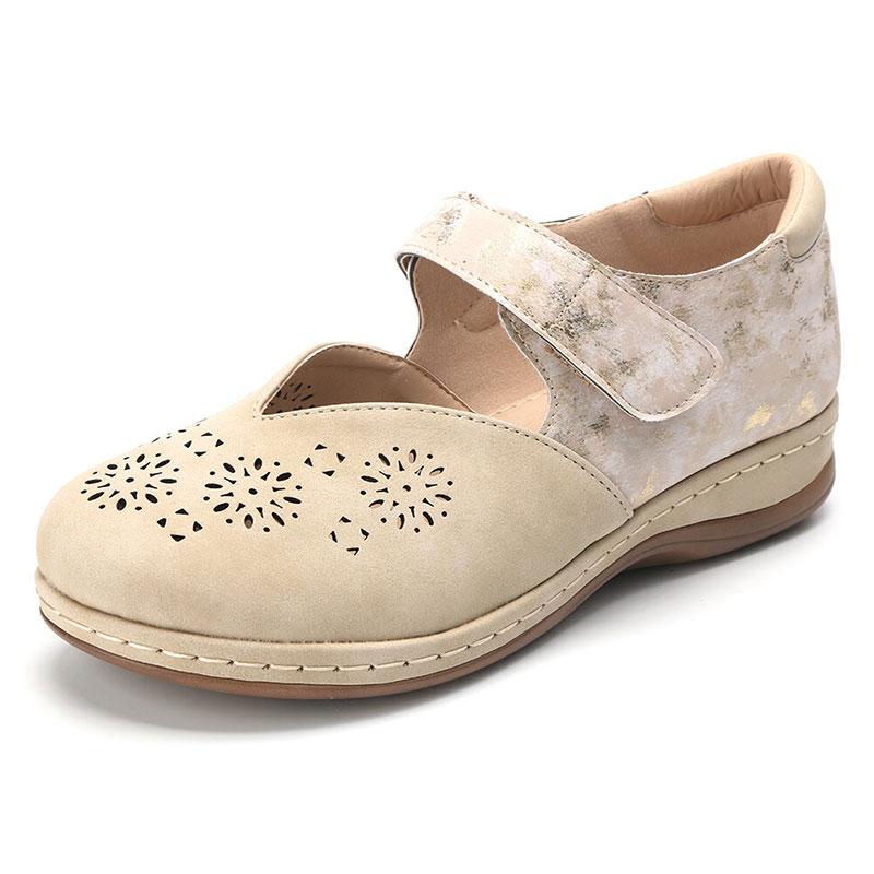 Women Splicing Round Toe Casual Hollow Flat Hook Loop Shoes