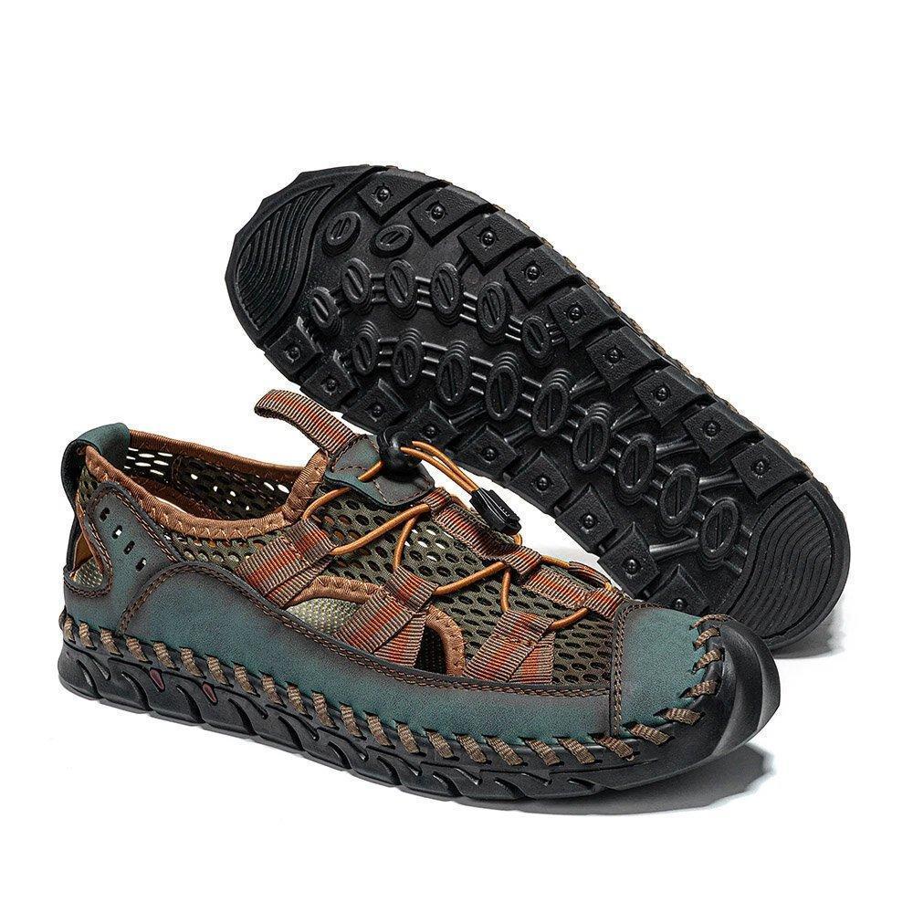 Men Closed Toe Mesh Splicing Outdoor Leather Sandals