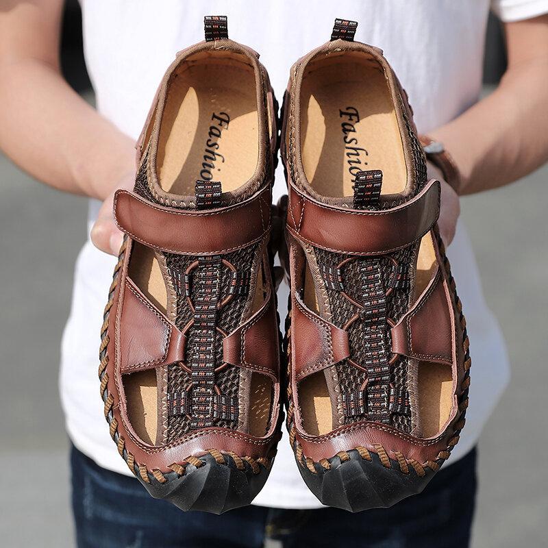 Men Hand Sewing Outdoor Non slip Dress Leather Sandals