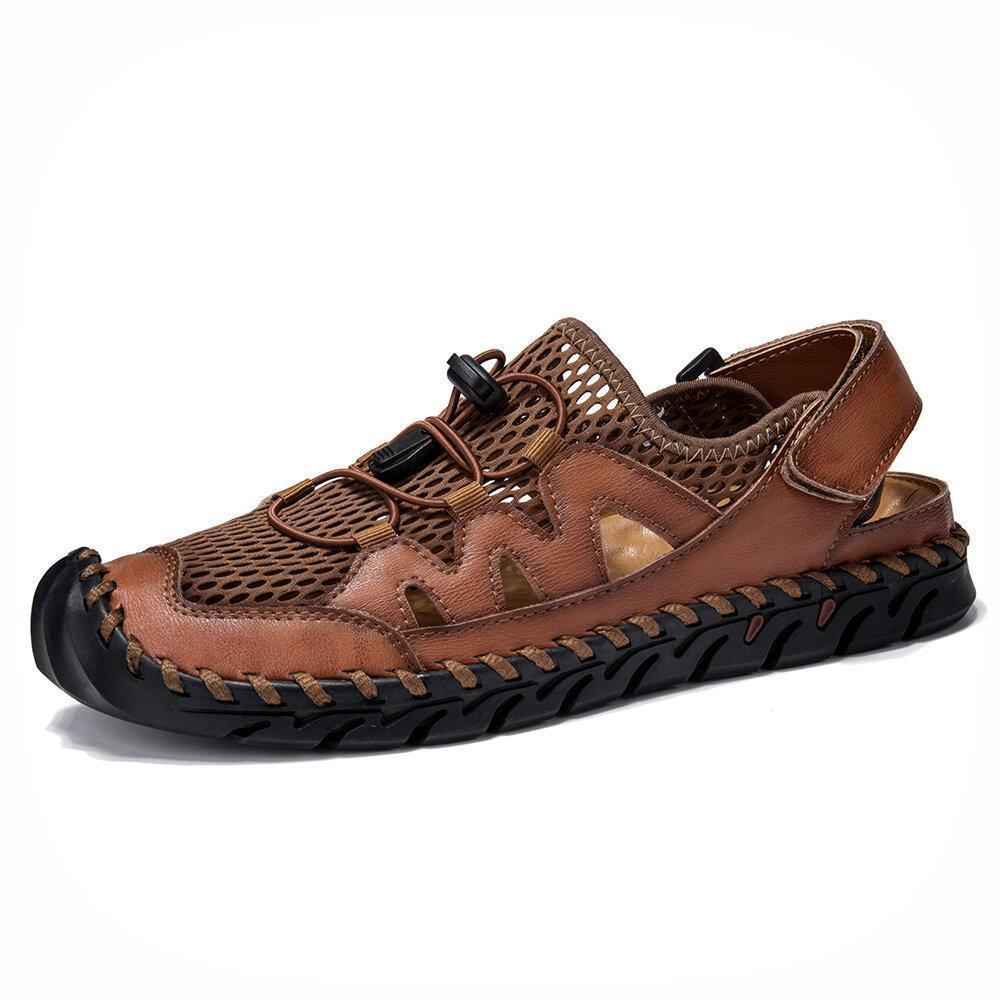 Men Rubber Toe Cap Leather Handmade Breathable Water Sandals