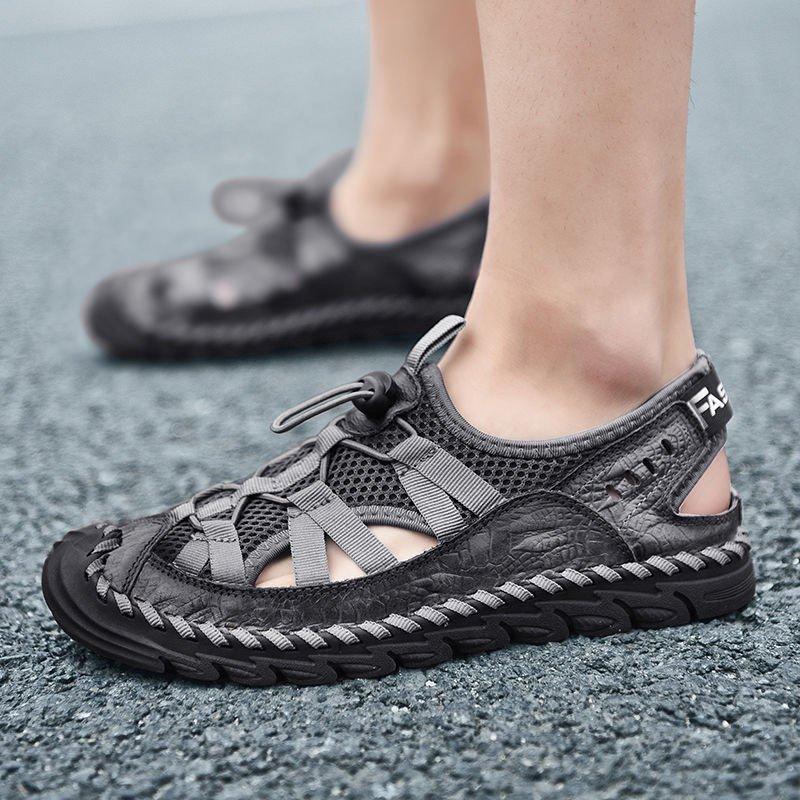 Men Plus Size Lace Closed Toe Hand Stitching Outdoor Sandals