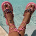 Women Fashion Lace Chain Trim Thong Sandals